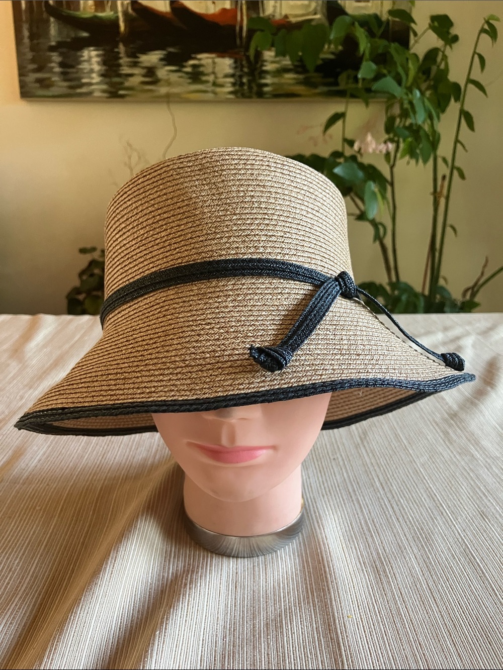 Classic Straw Sun Hat with Black Trim - Women's Accessories